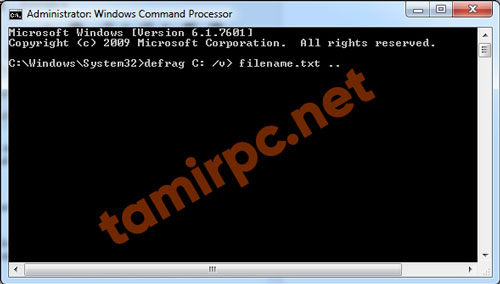 دستور defrag C: /v> filename.txt .. را در cmd وارد کنید دستور defrag C: /v> filename.txt .. را وارد کنید
